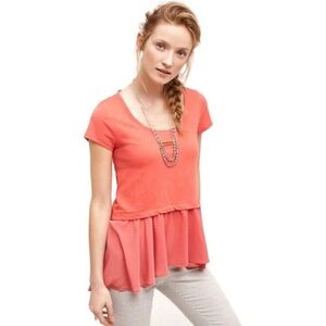 ANTHROPOLOGIE Postmark Women’s Pink Peplum Short Sleeve Knit Top Size Large